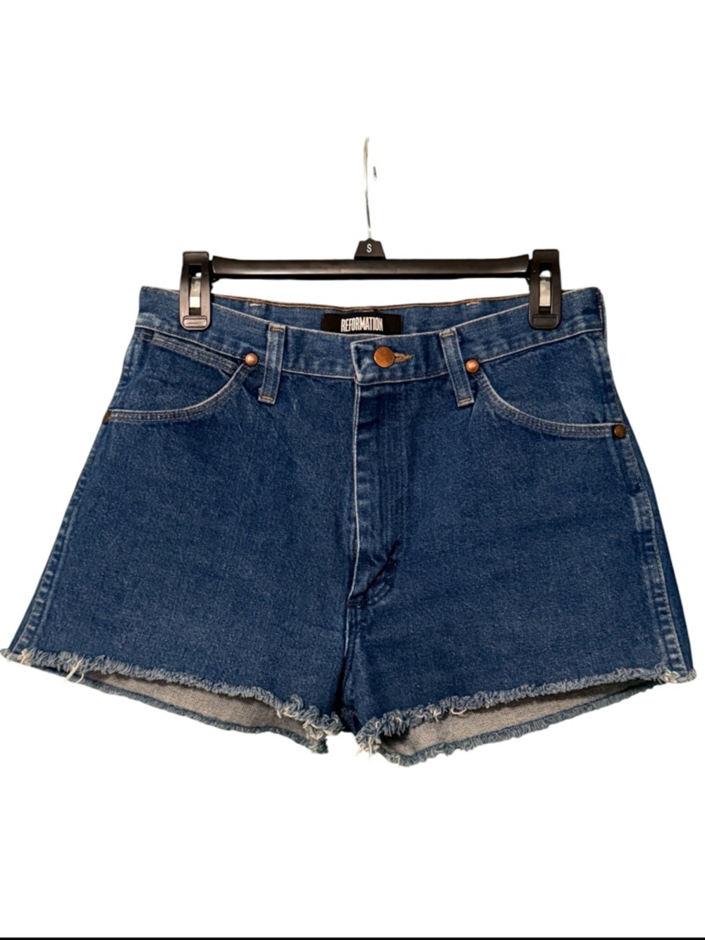 Reformation x Wrangler High Rise Cutoff Denim Shorts Size 27 Raw Hem USA EUC